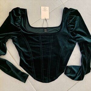 Rich Green Velvet corset top long sleeve - Large